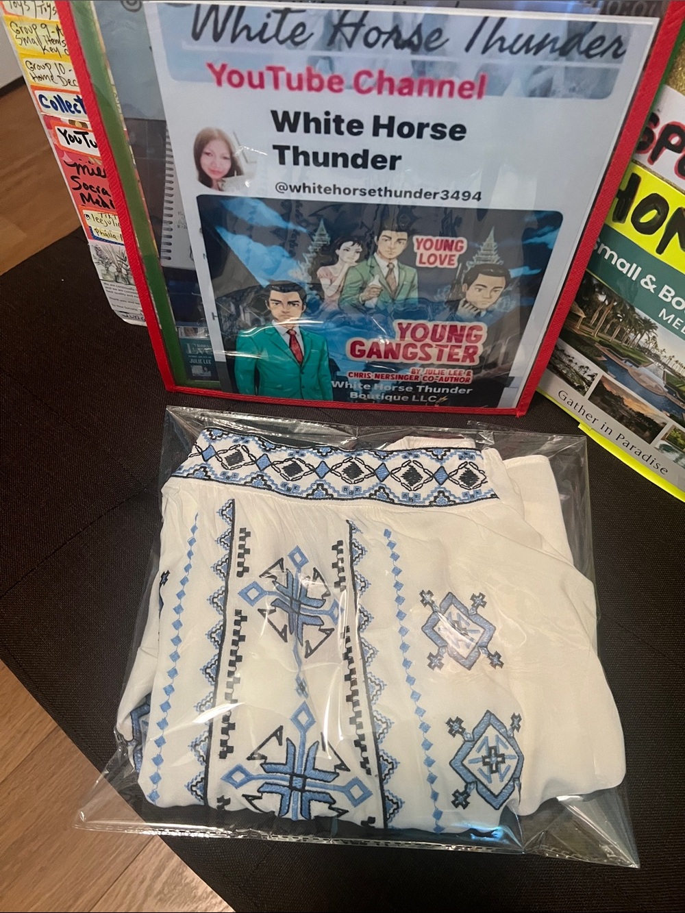#3224**Olive & Oak White Blouse with Blue Geometric Embroidery - Picture 6 of 17